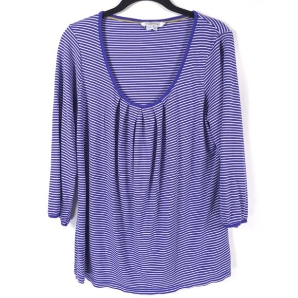 Boden‎ PORTUGAL MADE Scoop Striped Viscose Jersey Knit Top Pleated WL796 Size 12 - Picture 1 of 7